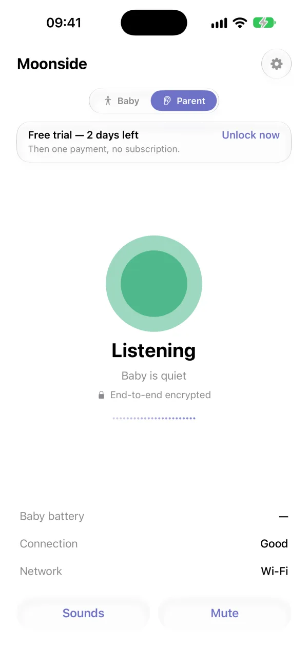 The Parent phone: Listening, baby is quiet, end-to-end encrypted